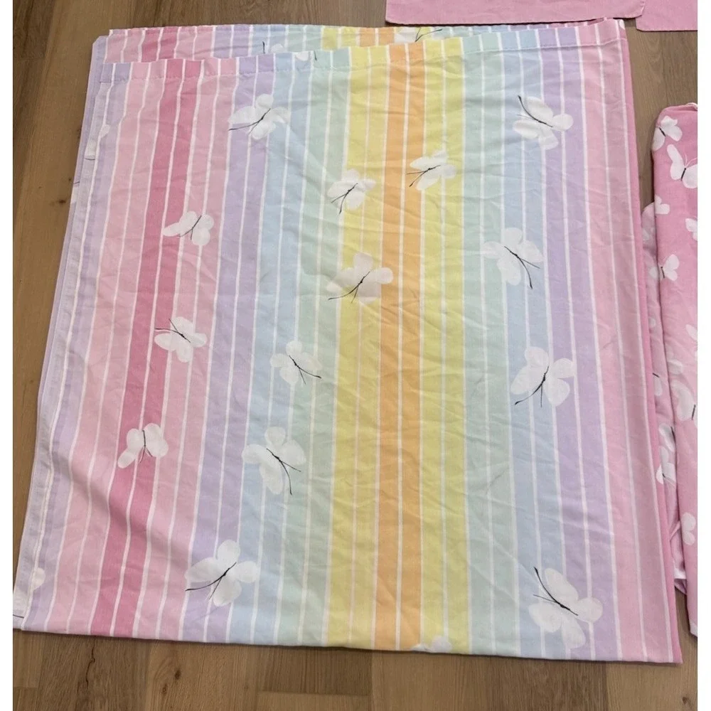 Vintage Vera Rainbow Butterfly Full Sheet Set With Pillow Cases Upcycle Boho